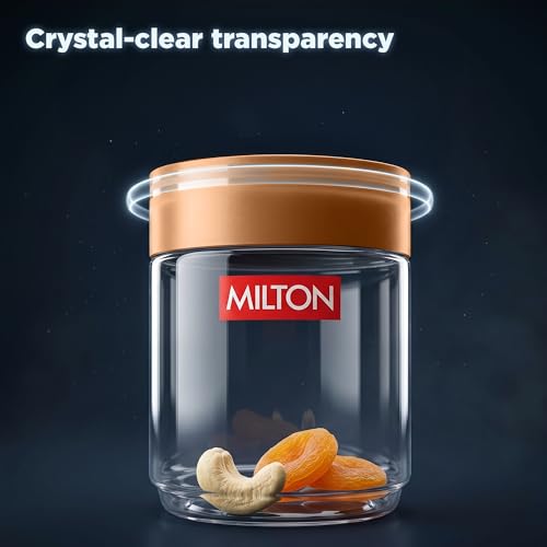 Image of MILTON Stack IT 500 Airtight Kitchen Jars Set of 2 I Food Grade Plastic Kitchen Storage and Containers I Transparent, Stackable & Unbreakable I 360 ml each I Brown