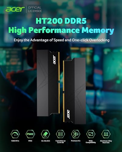 Image of Acer HT200 DDR5 RAM 32GB (16GBx2) 6000MHz CL30 PC5-48000, Intel XMP 3.0 AMD Expo Compatible Computer Memory - BL.9BWWA.439