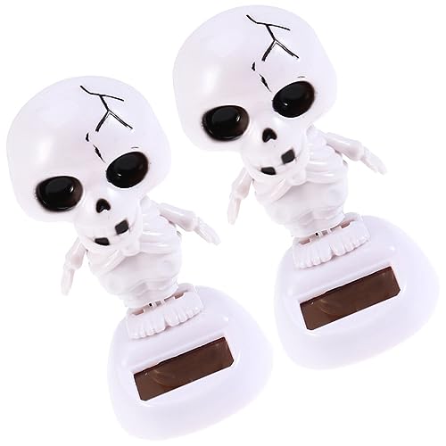 COHEALI Halloween Solar Doll Bobble Skeleton Shaking Head Dancing Figurines 2pcs Halloween Skull Dashboard Dancing Figure Solar Power Ghost Ornaments for Car Halloween Decor