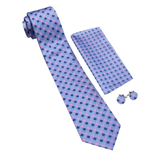 Image of YOHOWA Men Plaid /Striped Ties Set Silk Business Wedding Formal Fashion Necktie and Pocket Square Cufflinks Set