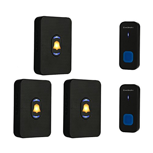 Wireless Doorbell guaiboshi Waterproof Door Chime Kit 3 Plug-in Receivers & 2 Push Button Transmitters with LED Night Light, 300m Range Cordless Door Bell for Home Office Store, Black