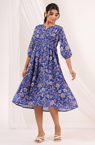 Image of Janasya Women's Georgette Floral Printed Flared Dress