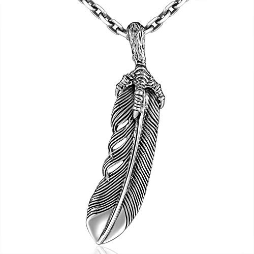 AueDsa Colgante de Plata de Ley 925 Hombre,Collares Hombre Plata Pluma y Garra de Dragón Longitud 55CM