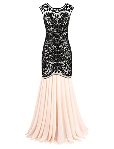 Image of PrettyGuide Women 's 1920s Black Sequin Gatsby Maxi Long Evening Prom Dress