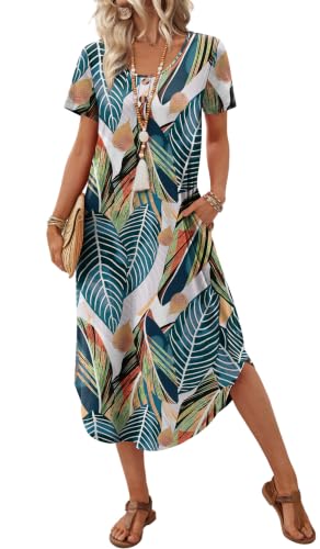 OFEEFAN Summer Dresses for Women 2026 Sping Midi Beach Vacation Dresses Tropical Travel Cruise Outfits Western Green Dress L