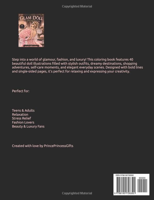 Glam Doll Coloring Book: 40 Luxury Fashion, Beauty and Self-Care Coloring Pages for Teens and Adults image 3