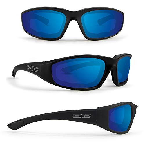 Epoch Eyewear Foam Padded Motorcycle Sunglasses 3 Pair Black Frames w/Clear Smoke and Blue Mirror Lens3