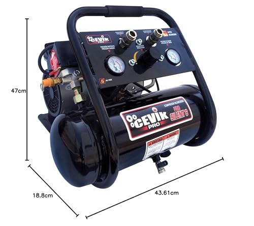 CEVIK PRO - CA-PRO6SILENT - Compresor Aire Silencioso - 62 dB - 6L - 1HP - Máx 8 Bar - 110 l/min - Sin Aceite - Dos Salidas de Aire - Compacto y Portátil - Compresor de Pintura y Neumática