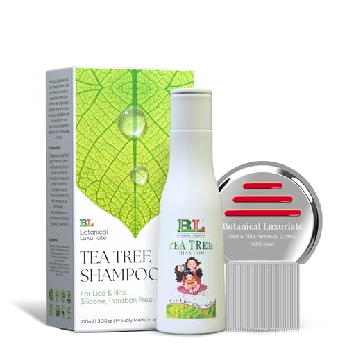 Image of Botanical Luxuriate Tea Tree Natural Anti Lice And Nits Shampoo 100 Ml With Steel Lice And Nit'S Removal Comb, Spiral Micro-Grooved Teeth For Kids | Women | Men