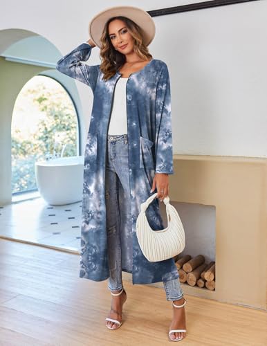 Ekouaer Women Long House Coat Zipper Front Robes Full Length Nightgowns with Pockets Striped Loungewear S-4XL4