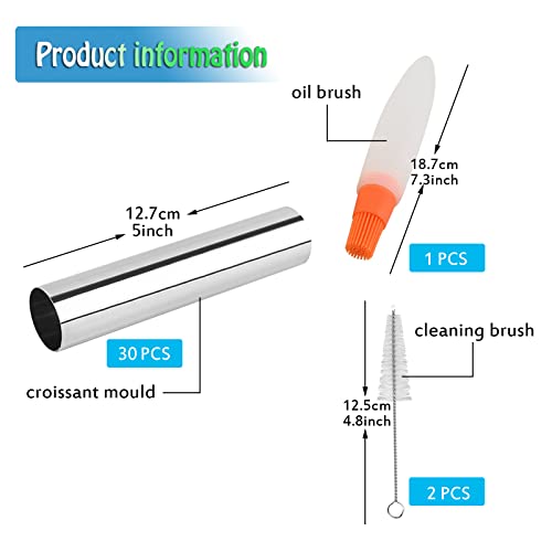Non-Stick Cream Cannoli Tubes, RoseFlower 30 Pcs Stainless Steel Screw Croissant Mould Cannoli Shells Horn Cones Molds with 2 Clean Brush - Pastry Baking Set for Christmas Halloween Anniversary Party - Image 4