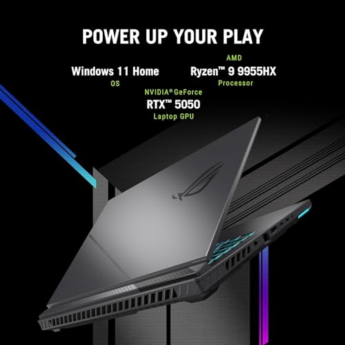 Image of ASUS ROG Strix G16 Gaming Laptop, 16 inch 144Hz WUXGA FHD Display, NVIDIA GeForce RTX 5050 GPU, AMD Ryzen 9 9955HX Processor, 16GB DDR5 RAM, 1TB SSD, Backlit RGB Keyboard, Windows 11