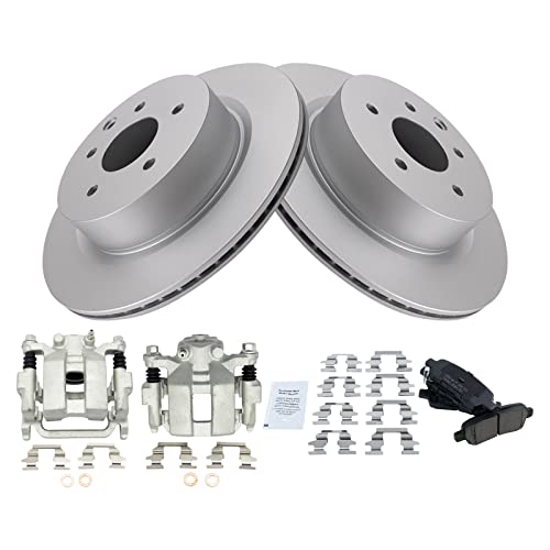 Image of TRQ Rear Brake Pad and Rotor Set Ceramic Coated Rotors Calipers