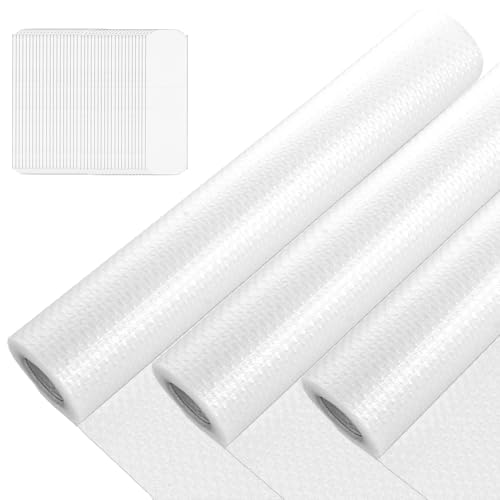 ZOFUN 3 rollos de revestimientos para cajones, 30 x 500 cm, antideslizantes, alfombrilla de EVA para estantes y neveras con almohadillas adhesivas, revestimientos transparentes a prueba de aceite para