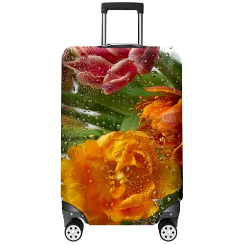 Travel Luggage Cover Suitcase Protector Scratch-Resistant Fit Not Included Suitcase Flowers Behind Condensed Glass M-22-24in