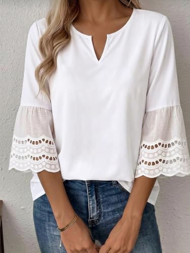 Flowyair Womens V Neck 3/4 Sleeve Tunic Tops Casual Summer Flowy Tops White - image 4