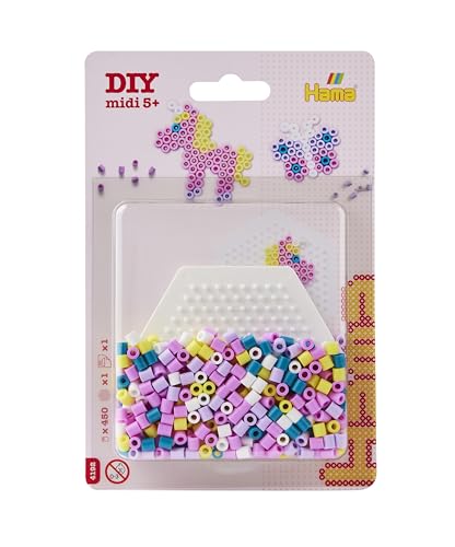 Hama Beads - Blister pequeño | aprox. 450 cuentas fusibles, 1 tablero hexagonal pequeño n.º 223 y papel de planchado