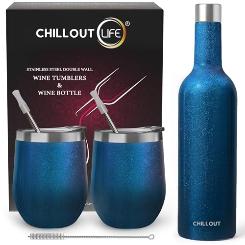 CHILLOUT LIFE 12 oz Stainless Steel Wine Tumblers & Bottle