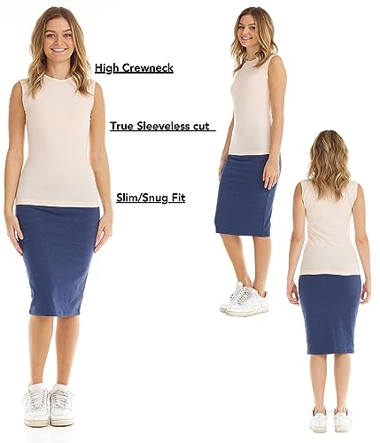 Image of ESTEEZ Women's Sleeveless Fitted Tank Top - Stretch Cotton Blend, Layering Essential