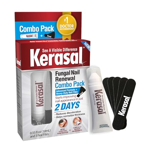 Kerasal Nail Renewal and Nail File Combo Pack, Restores Appearance of Discolored or Damaged Nails, 5 Heavy Duty Nail Files, 0.33 fl oz, Clear