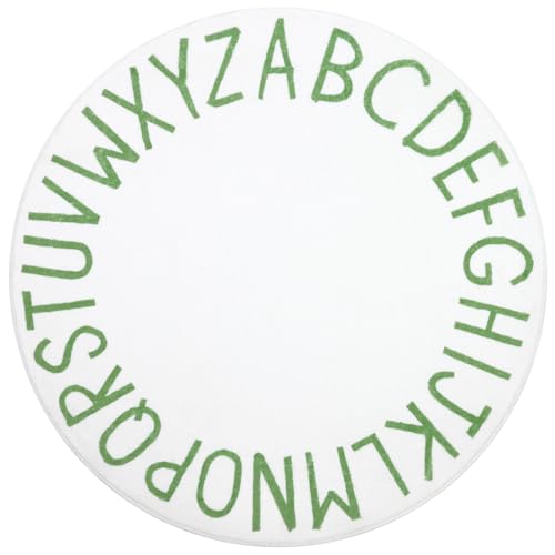 Image of Topotdor Round Kids Play Rug Alphabet Nursery Area Rug Extra Large Soft Crawling Play Mat for Children Toddlers Bedroom (47 inch, Green/White)