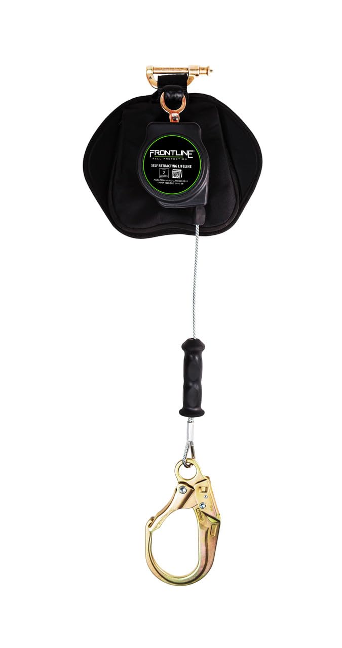 Frontline RPG081RLE 8' Leading Edge Cable SRL with Steel Rebar Hook | Lightweight, Durable | Sharp & Smooth Edge Compatible | Energy Absorber Backpack | 310 lbs Capacity | ANSI & OSHA Compliant