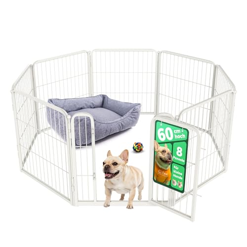 fxw Homeplus Hundelaufstall, Stabile 60cm 8 Drahtpaneele Welpengitter Hund für Welpen und Kleine Hunde, Weiß│Patentiert