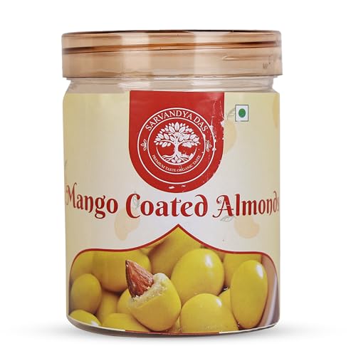 Image of Sarvandya Das Delicious Mango Coated Almonds | Premium Almonds Coated with Rich Milk Chocolate & Natural Tropical Mango Flavour | Crunchy Roasted Mango Badam Nuts | Healthy Sweet Snacks | 400g