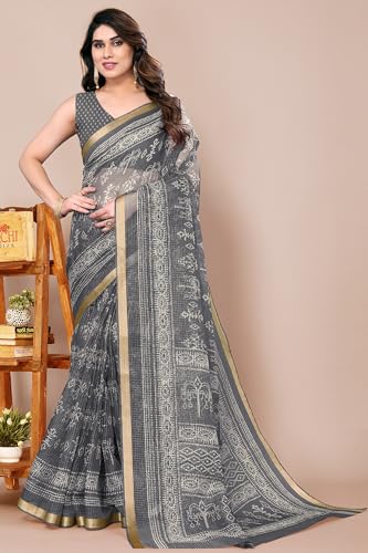 Image of MIRCHI FASHION Lightweight Kota Doria Cotton Saree | Floral Printed Summer Saree for Women | Breathable Ethnic Daily Wear Saree with Blouse Piece