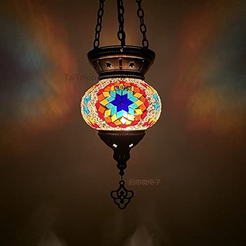 Turkish Mosaic Pendant Lamp Vintage Art Deco Handcrafted lamparas de Mesa Mosaic Glass Romantic Light lamparas con mosaicos (Body Color : RY) (M25)