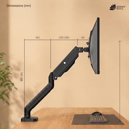 Image of Green Soul Single Monitor Gas Spring Stand|Fits 13-32 inch Screen|9Kg Weight Capacity|Height Adjustable Desk Mount, VESA Plate, Grommet & C-Clamp Base|Monitor Riser for Desk|Tilt, Swivel & Rotation|Black