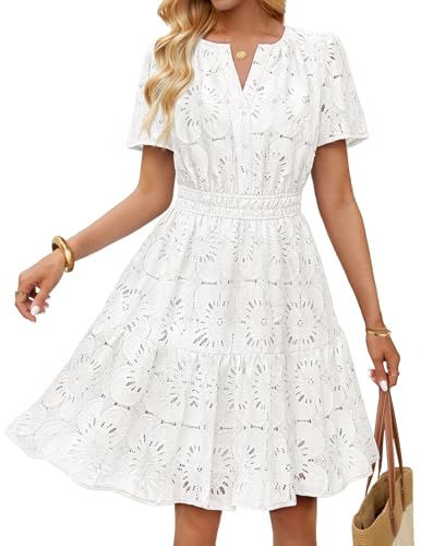 MEROKEETY Women's Spring Summer Lace Boho Dress 2026 Short Sleeve