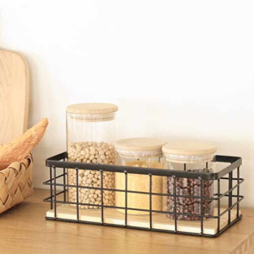 Panier de rangement en fil avec base bois pour stopper la chute des objets - 3