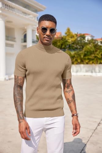 Image of DENIMHOLIC Mens Cotton High Neck T Shirt for Men Half Sleeve Turtleneck Tshirt Cotton Highneck Turtle Neck for Men Mock Neck for Man