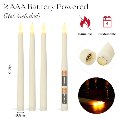 Image of Baquler 100 Pcs 9.7 Inches Flameless Taper Candles Bulk Battery Operated Taper Candles Ivory LED Candlesticks Flickering for Christmas Wedding Home Decor