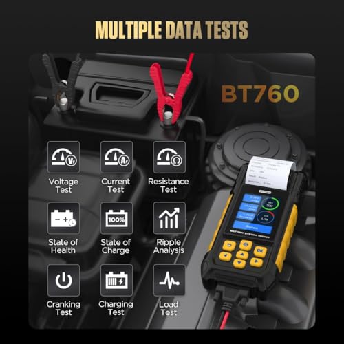 Image of AUTOOL BT760 12V /24V Battery Load Tester for Motor Vehicles with 30-2000CCA Battery Analyzer for Starter and Charging Systems with Printer, Battery Tester Car for Heavy Trucks, Motorcycles, ATV, SUV