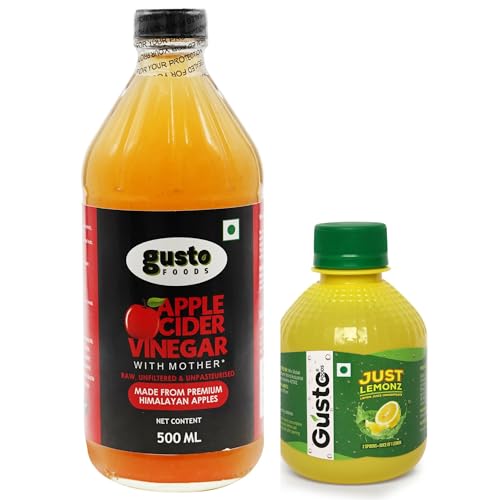 Image of Gusto Foods Apple Cider Vinegar with Mother (500ml) & Lemon Juice Concentrate (200ml) Combo | Raw, Unfiltered, Premium Himalayan ACV | Equivalent To 20 Lemons | Ideal For Daily Use