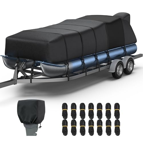 RVMasking Pontoon Boat Cover with Motor Cover, 1400D Heavy Duty