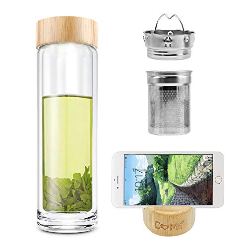COMI Tea Glass Bottle Double Wall Glass Borosilicate with Infuser Bottle for Green