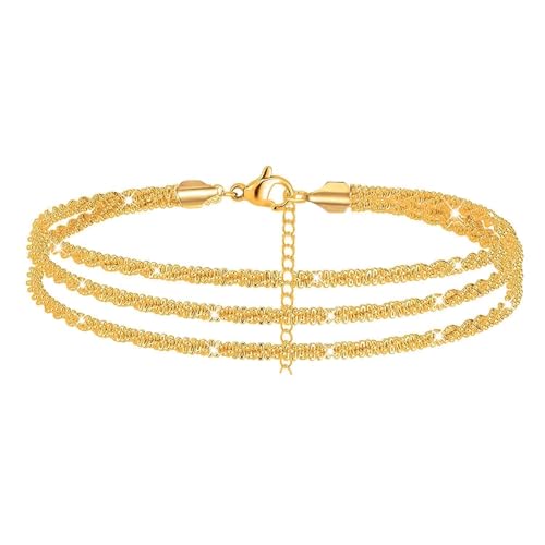 Image of Nanafast Women's Ankle Bracelets, Sparkling Multi-layer Anklet Bracelets for Women, Adjustable Shiny Gold /Silver Anklets for Women, Beach Cute Anklets Jewelry for Summer