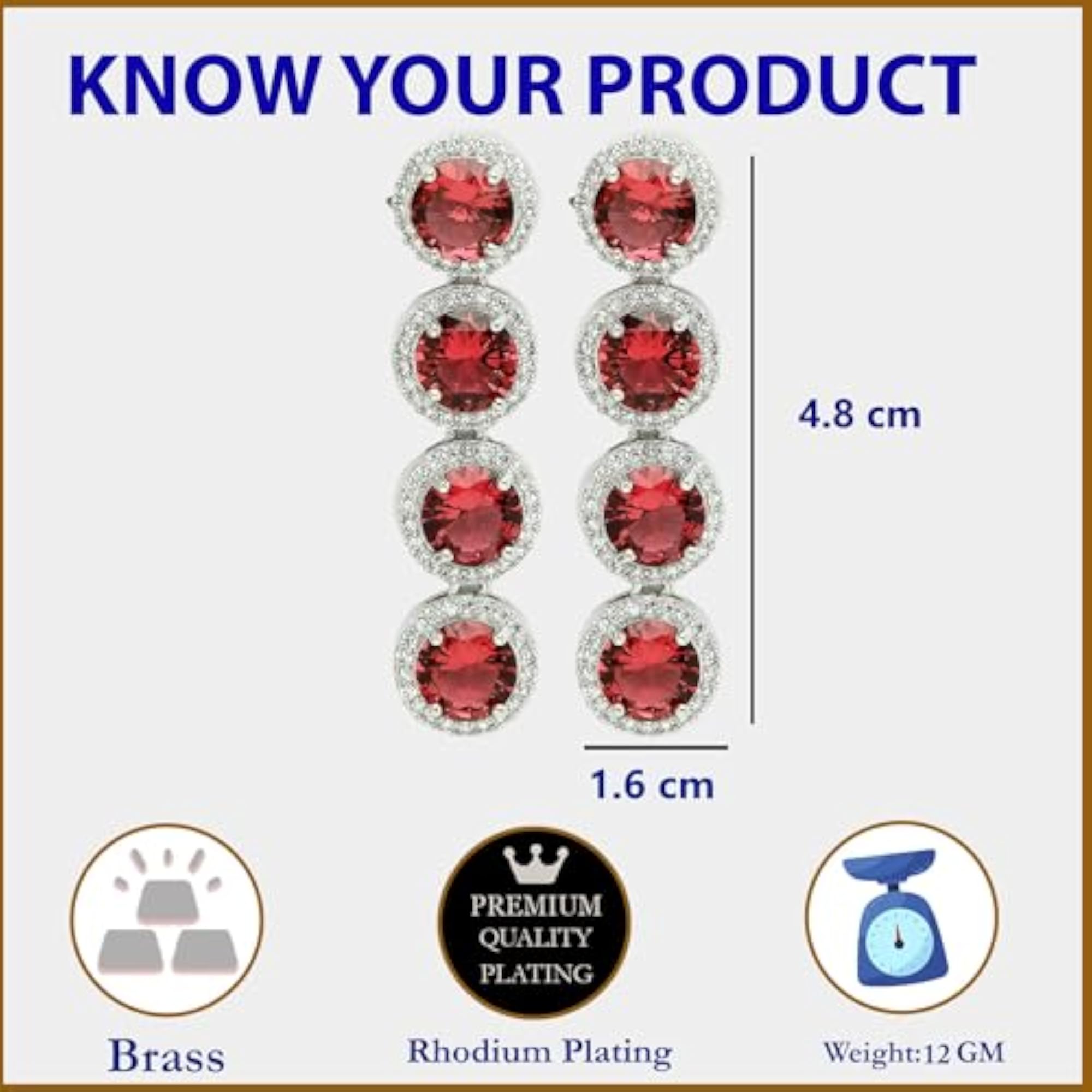 Women's Elegant Rhodium Plated American Diamond Studded Drop Earrings