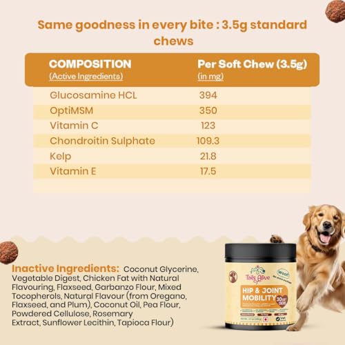 Image of Hip & Joint Soft Chews Supplement for Dogs | Glucosamine, Chondroitin, MSM| for Mobility & Flexibility | Chicken Flavor | 30 Soft Chews