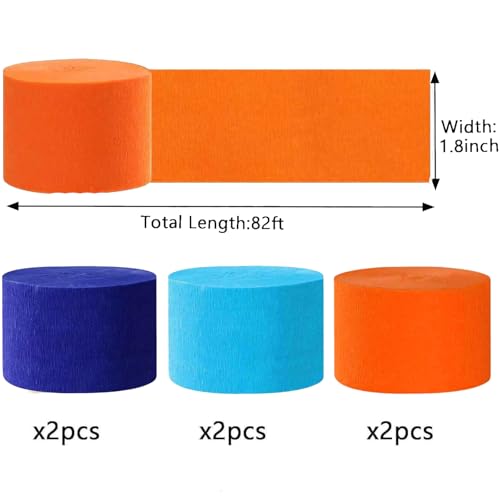 Image of We Moment Blue and Orange Crepe Paper Streamers 6 Rolls, Party Streamers for Birthday Party Decorations(1.8Inch x 82Ft /Roll)