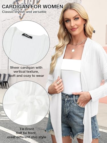 ZANZEA Tie Front Cardigan for Women Long Sleeve Sheer Bolero Shrug for Dresses Lightweight Cropped Shawl2