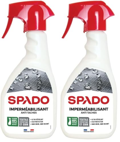 SPADO - Imperméabilisant Anti-Taches - Protection Divers Matériaux, Effet Ultra-Déperlant - Formule Sans Odeur, Sans Solvant - Fabrication Française - Flacon Spray 500 ml (Lot de 2)
