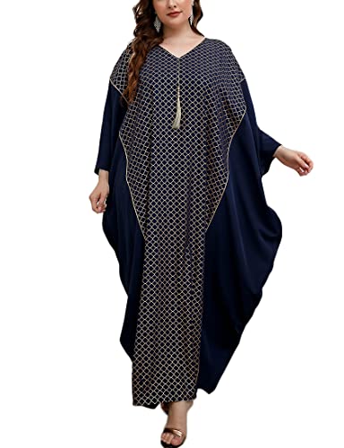 Qianliniuinc Women Muslim Maxi Dress Abaya - Lady Long Sleeve Maxi Dress Dubai Gown Jalabiya One Size, Dark Blue B, One size