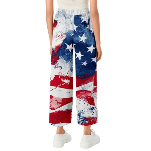 July 4Th Baggy Pants for Women American Flag High Waisted Pants Capri Split Summer Baggy Trouser Elastic Pocket Outfit2