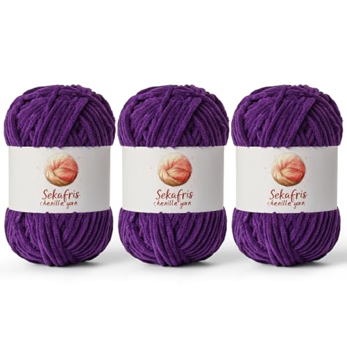 Image of Chenille Yarn for Crocheting, Size 5 Bulky,3 Violet | 300g /393yds Soft Chunky Velvet Yarn for Crochet and Knitting,Fluffy Baby Yarn for Amigurumi,Blankets and DIY Crafts.
