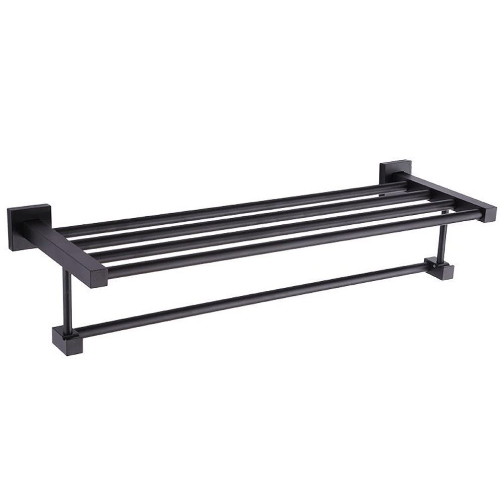 Toallero de pared negro mate de 40cm con barra de ducha y accesorios de baño