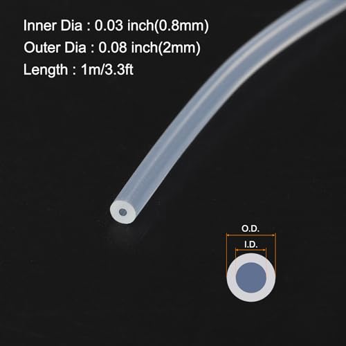 Image of 1m(3.3ft) 0.8mm(0.03 inch) ID x 2mm(0.08 inch) OD Silicone Tubing Clear Industrial Plastic Tubing Pure Silicone Hoses for Pump Siphoning Draining Irrigation Brewing